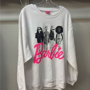 Barbie Women's White Sweatshirt with Pink Logo
